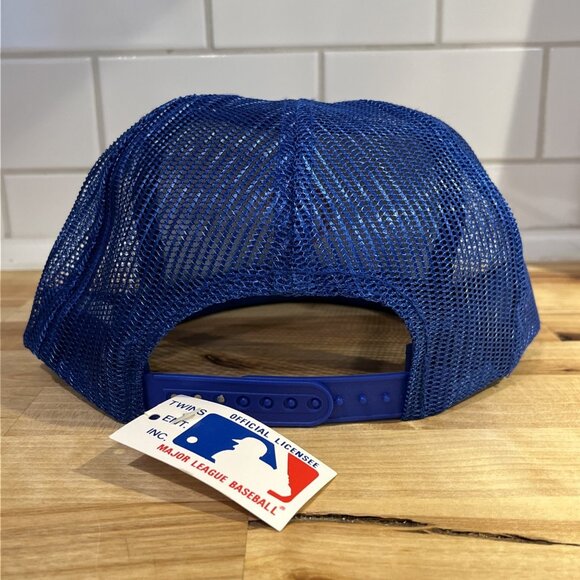 VTG Chicago Cubs Logo Snapback Trucker Hat Blue Baseball MLB Twins - Picture 4 of 9